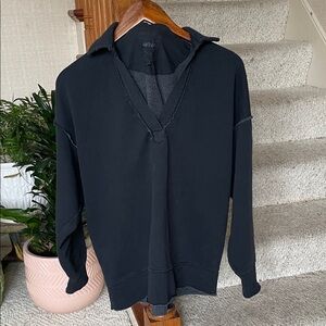 Aerie Oversized Slouchy V-Neck Charcoal Black Sweater